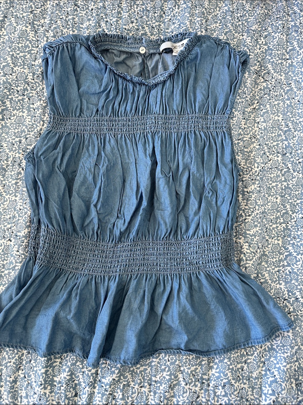 Joe's Jeans Blue Smocked Peplum Sleeveless Tunic